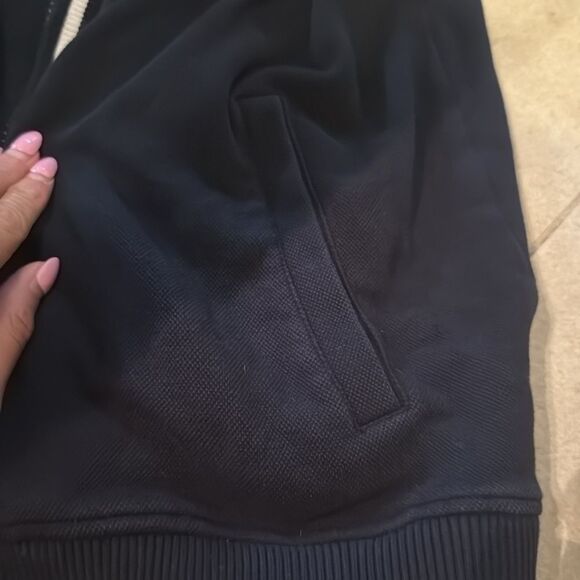 Black and White Zip-Up Jacket MERONA Size Medium White Striped Cuff and Pockets - Picture 4 of 4